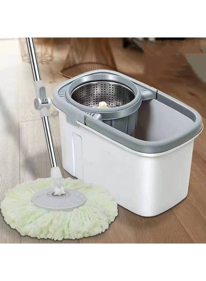 QK Exclusives- 360° Spin Mop bucket Set With Steel Bowl and Bucket System with 1 Replacement Heads, Stainless Steel Adjustable Handle - Floor Cleaning Mop for Home, Kitchen, Bathroom, Tile, Hardwood Floors – Self-Wringing, Hands-Free - Image 1